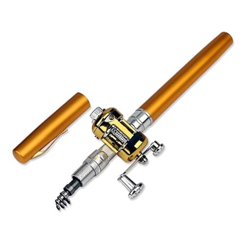 Tragbare Taschen-Teleskop-Mini-Angelrute Stiftform gefaltete Angelrute mit Rollenrad 228(Color:Yellow) von QSCTYG
