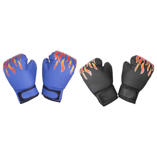 QSTDGVPW 2 Paar Boxhandschuhe für Kinder, Boxhandschuhe, Sparringhandschuhe, Trainingsboxhandschuhe für Jugendliche, Karate MMA, Training, Schwarz und blau von QSTDGVPW