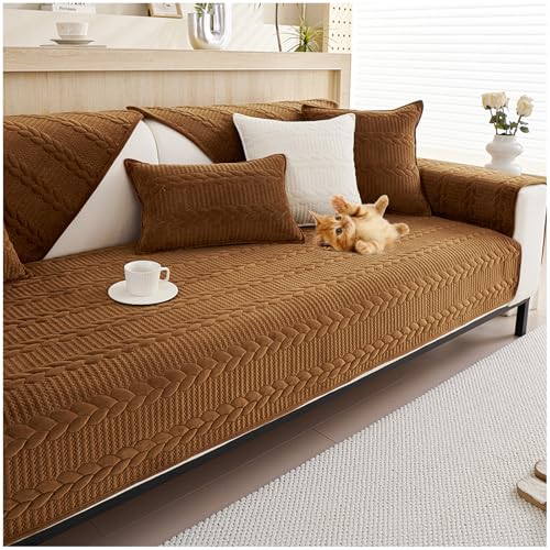 Weiche Plüsch Sofabezug Waschbar - Couch Überzug,sofabezug ecksofa wasserdicht l-Form 1/2/3/4sitzer，sofaschoner，sofaschutzdecken rutschfest (Dark Coffee B,70×90cm) von QSZTJJ