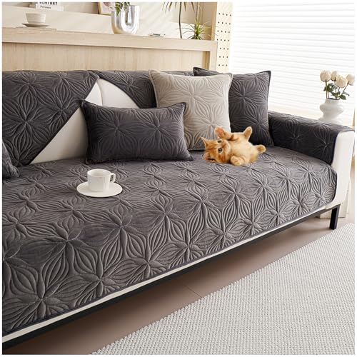 Weiche Plüsch Sofabezug Waschbar - Couch Überzug,sofabezug ecksofa wasserdicht l-Form 1/2/3/4sitzer，sofaschoner，sofaschutzdecken rutschfest (Dark Gray A,30×50cm Waist Pillowcase) von QSZTJJ