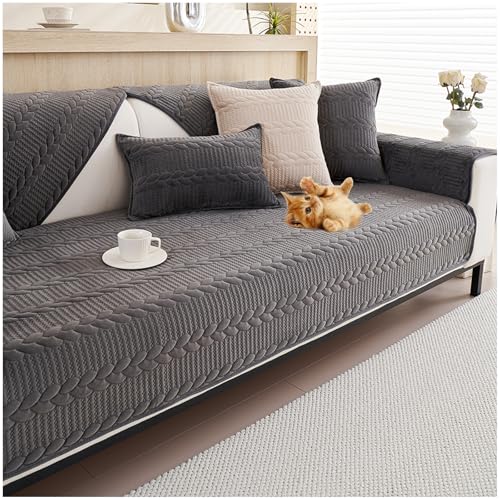 Weiche Plüsch Sofabezug Waschbar - Couch Überzug,sofabezug ecksofa wasserdicht l-Form 1/2/3/4sitzer，sofaschoner，sofaschutzdecken rutschfest (Dark Gray B,110×110cm) von QSZTJJ