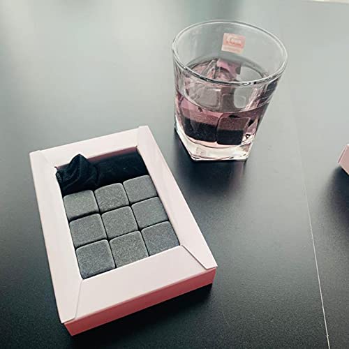 QTANZIQI 2 Sets Whiskey-Steine, 9er-Set mit Geschenkbox aus Holz, Metall-Eiswürfel, Wiederverwendbare Metall-Eiswürfel für Whiskey, Wein, Gin, Getränke usw. (Größe: 9 Stück) von QTANZIQI