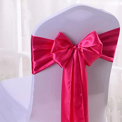 QTANZIQI 50 Stück/100 Stück Roségold Satin Stuhl Schärpe Schleife Knotenband für Bankett Hotel Party Hochzeit Dekoration Stuhl Schärpe Krawatte, Fuchsia, 100 Stück von QTANZIQI