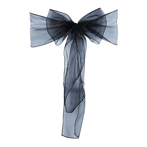 QTANZIQI 50 Stück Organza-Stuhlschärpenschleife für Bankett, Hochzeit, Party, Weihnachtsdekoration, transparenter Organzastoff, 18 cm x 275 cm, Schwarz von QTANZIQI