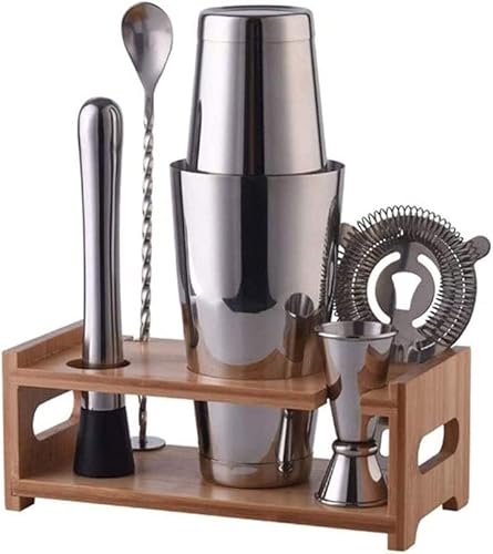 QTANZIQI 6-teiliges Cocktail-Shaker-Set mit Barmatte | Barkeeper-Mischwerkzeug-Set mit elegantem Holzständer | Premium-Bar-Set | Beste Geschenkideen für Ihn. Ideal für Ho von QTANZIQI