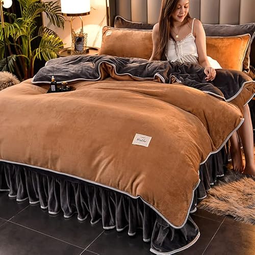 QTANZIQI Fleece-Bettwäsche-Set für King-Size-Betten, Winter-Bettbezug für Doppelbett, 4-teilig, Neue warme Milchwolle, Nähte, Stickerei, Bettwäsche-Sets, Bett-Set für Doppelbett, Queen-Size-Bett, von QTANZIQI