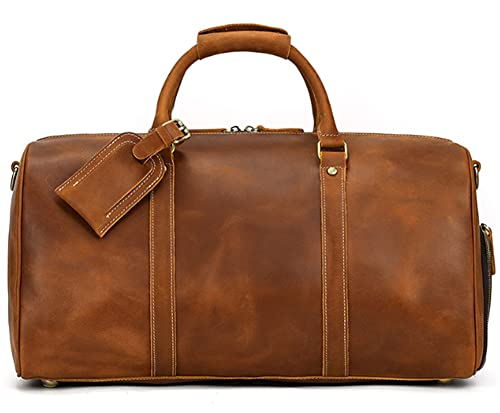 QTANZIQI Herren-Reisetasche, Leder, Vintage-Leder-Reisetasche, Handtasche, 20 Zoll, großes Fassungsvermögen, Leder-Gepäcktasche mit Schuhposition, braun, Einheitsgröße von QTANZIQI
