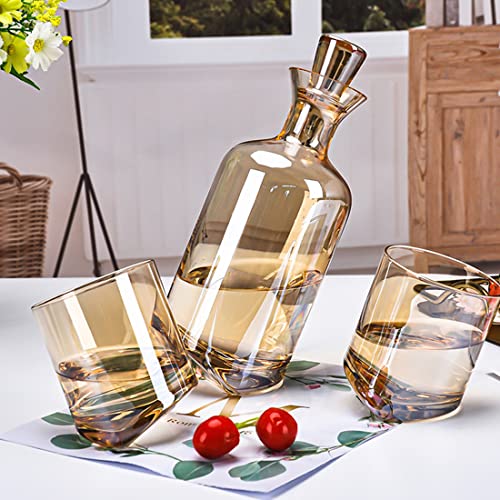 QTANZIQI Kreatives Whiskey-Dekanter-Set aus Kristallglas mit 2 Gläsern, bernsteinfarbenes Whiskey-Dekanter-Set für Zuhause, galvanisierter Glasbecher für Jubiläums-Geburtstagsgeschenke Silk von QTANZIQI