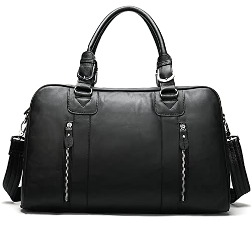 QTANZIQI Leder-Reisetasche, Wochenend-Reisegepäck-Handtasche, Flug-/Luftkabinen-Handgepäcktasche unter dem Sitz, Sporttasche für Herren und Damen, Schwarz von QTANZIQI