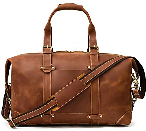 QTANZIQI Leder-Reisetaschen für Herren – Gepäcktasche mit großem Fassungsvermögen, 50,8 cm, Retro-Handtasche, Fitness, One-Shoulder-Umhängetasche, braun von QTANZIQI