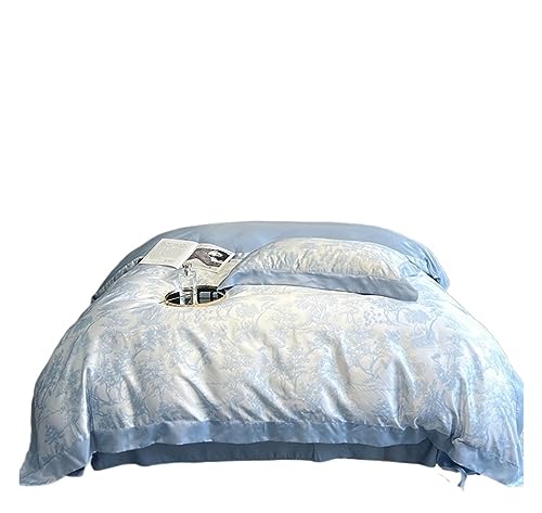 QTANZIQI Moderne Bettbezüge, Stickerei-Bettwäsche-Set, Heimtextilien, vierteiliges weiches Bettlaken, Sommer-Set, Bettwäsche, Bettwäsche-Sets (blau, 1,8/2 m Bett) von QTANZIQI