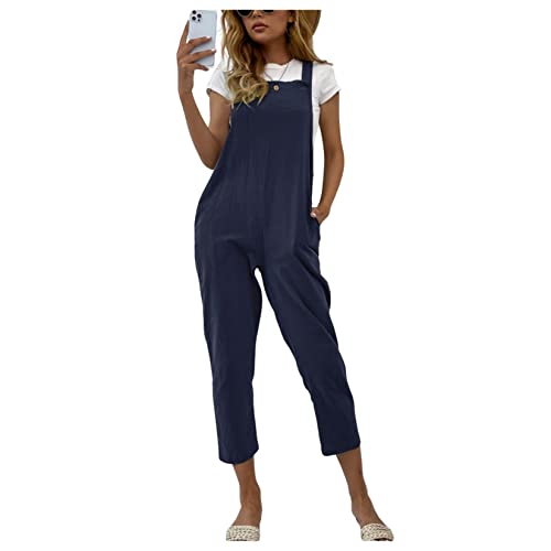 QTANZIQI Overalls für Damen, ärmellose Latzhose, gerades Bein, Hose, Strampler, lockerer, lässiger Playsuit-Overall von QTANZIQI