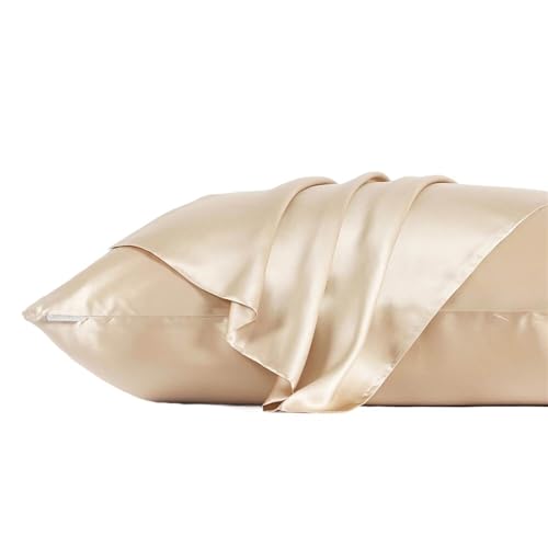 QTANZIQI Seidenkissenbezug, 100% Seidenkissenbezug, für Haare und Haut, doppelseitiger Seidenreißverschluss, 1 Stück Kissenbezüge (Farbe: Gold, Größe: 50 x 75 cm) Silk Pillowcase von QTANZIQI