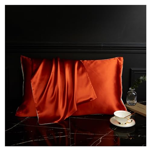 QTANZIQI Silk Pillowcase 100% Pure Silk Pillowcase Real Silk Pillowcase Natural Silk Pillowcase Mulberry Silk Pillowcase Pillow Cases (Color : Orange, Size : 51x66cm) von QTANZIQI