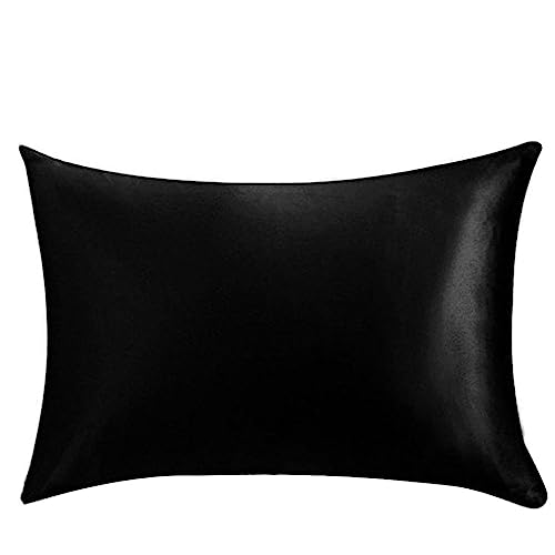 QTANZIQI Silk Pillowcase Silk Pillowcase Hair Skin, 100% Pure Silk Pillowcase Standard Size, Pillow Cases Cover Hidden Zippe Pillow Cases (Color : Black, Size : Standard) von QTANZIQI