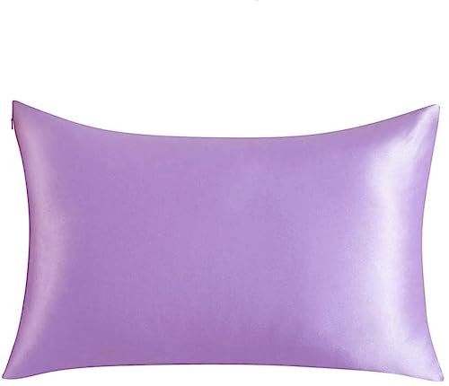 QTANZIQI Silk Pillowcase Silk Pillowcase Hair Skin, 100% Pure Silk Pillowcase Standard Size, Pillow Cases Cover Hidden Zippe Pillow Cases (Color : Violet, Size : Standard) von QTANZIQI