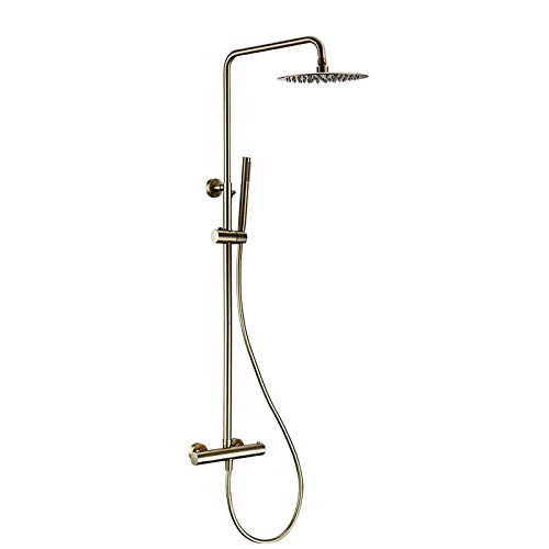 QTANZIQI Thermostat-Duschkombinationsset, gebürstetes Gold, wandmontiertes Badezimmer-Duscharmatur-Set mit Regenduschkopf, Handbrause aus Messing, 10 Zoll von QTANZIQI