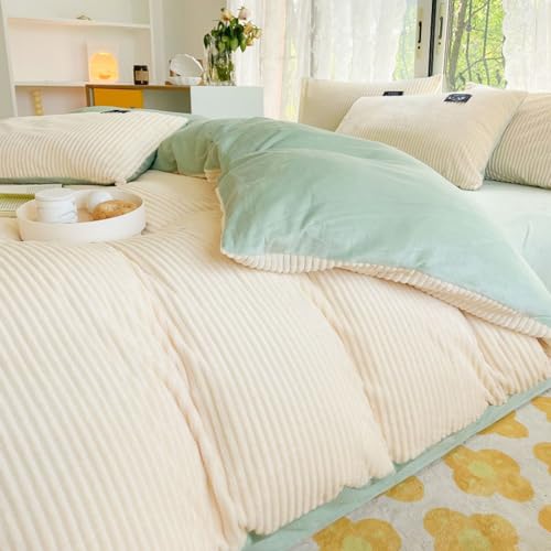 QTANZIQI Vierteilige Bettwäsche -Set Ultra Soft Plüsch Duvet Cover Set Stripes Design Bettwäsche Sets 4 Stücke Flauschige Bequeme Kristall -Samt -Tröster -Set die gesamte Saison Flanell -Quilt von QTANZIQI