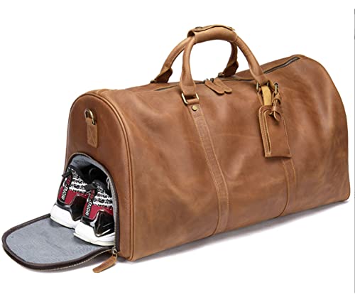 QTANZIQI Vintage Leder-Reisetasche für Reisen oder das Fitnessstudio, große Reisetasche für Herren, Sporttasche mit Schuhfach, braun von QTANZIQI