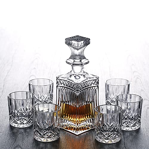 QTANZIQI Whisky-Dekanter-Set mit 6 Gläsern, 24-Unzen-Whisky-Dekanter, 7,6-Unzen-Whiskygläser, Jubiläums-Geburtstagsgeschenke, individuell gravierte Geschenke für Männer, Bourbon, Scotch, Cognac Silk von QTANZIQI