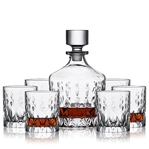 QTANZIQI Whisky-Dekanter-Set mit 6 Gläsern, Kristall-Whisky-Dekanter, Vintage-Whisky-Gläser, Jubiläums-Geburtstagsgeschenke, Geschenke für Männer, Bourbon, Scotch, Cognac, Wodka Silk Pillowcase von QTANZIQI