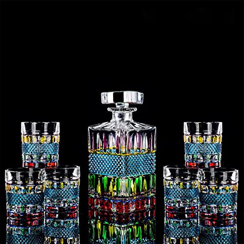 QTANZIQI Whisky-Dekanter-Set mit 6 Gläsern, handbemalte, farbenfrohe Whisky-Dekanter-Sets für Männer, Jubiläums-Geburtstagsgeschenke für Männer und Ehemann, individuell gravierte Geschenke für von QTANZIQI