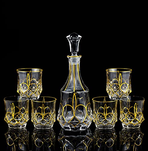 QTANZIQI Whiskygläser, geformtes Glas, altmodische Gläser, Whiskyglas, Kristall, Goldlinie, transparent, Geschenk für Freund, Vater, Männer, Set mit 6 Tassen (Typ 1) von QTANZIQI