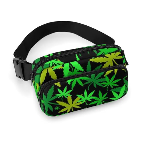 Grüne Marihuana-Gürteltasche mit verstellbarem Riemen, modische Gürteltasche für Männer und Frauen, Workout, Laufen, Reisen, Wandern, Stil:, 20x13cm von QTAVETEND