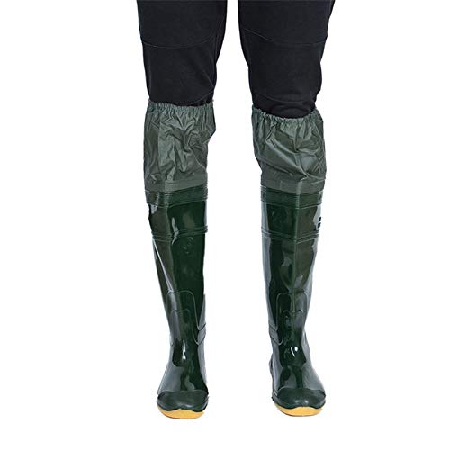 QTDZ PVC/Nylon Leichte Angeln Waders Stiefel, Dicke und Super Hoch Watstiefel Hose mit Elastische Schrumpfung, rutschfest wasserdichte Gummi Boot Größe 35-45 für Herren Damen,Grün,44 EU von QTDZ