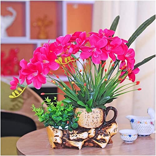 Künstliche Blume, künstlicher Bonsai mit Vase, Phalaenopsis, künstlicher Blumenanzug, Keramik-Blumentopf, Dekorationsarrangement, Simulation Phalaenopsis, Bonsai, Kunstblume, Desktop-Dekoration, von QTYQWC