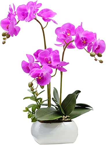 Künstliche Blume, künstlicher Bonsai mit Vase, künstliche Blumen, künstliche Orchidee, künstlicher Bonsai im Topf für Zuhause, Hochzeitsdeko, Kunstblumen, Schreibtisch-Dekoration, Ornamente, Lila von QTYQWC