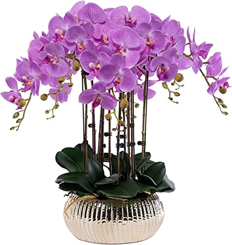 Künstliche Blume, künstlicher Bonsai mit Vase, künstliches Blumenset, künstliche Phalaenopsis und goldener Blumentopf, für Hochzeitsbankett-Dekor, Kunstblumen, Schreibtisch-Dekor-Ornamente, Rosa von QTYQWC