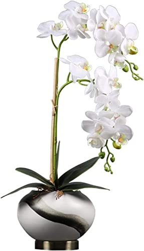 Künstliche Blume, künstlicher Bonsai mit Vase, weiße Seidensträuße, künstliche Schmetterlingsorchideenblüten mit Keramikvase für Party, Hotel, Hof, Restaurant, Kunstblumen, Schreibtisch-Dekoration von QTYQWC