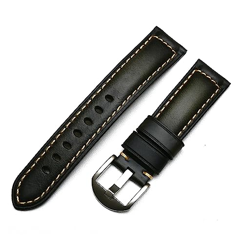 QTYQWC 20 mm 22 mm 24 mm 26 mm handgefertigtes italienisches Uhrenarmband aus echtem Leder in Braun, Zwart und Blau, Vintage, kompatibel mit Panerai Huawei Herren-Armband von QTYQWC