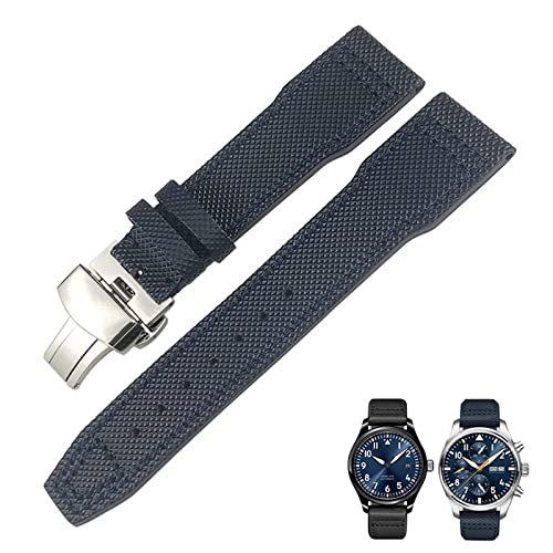 QTYQWC 21 mm 20 mm Nylon-Kalbsleder Schwarz Blau Grün Uhrenarmband Passend für IWC IW377714 MARK18 Pilot Stop Gun Lederuhrenarmbänder von QTYQWC