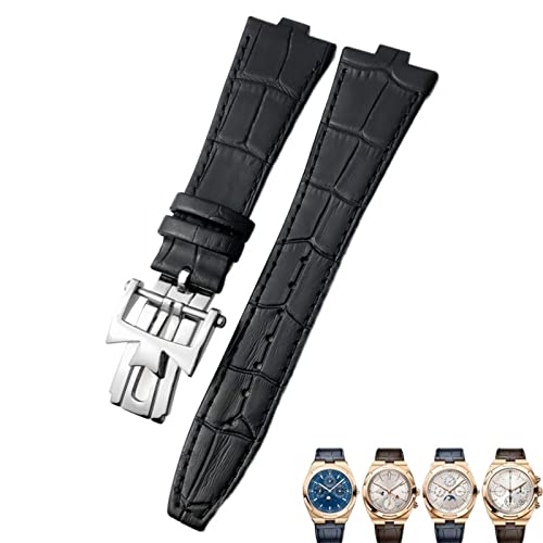 QTYQWC 25–8 mm Uhrenarmband aus echtem Leder mit konvexer Schnittstelle, für Vacheron Constantin Overseas-Uhrenarmbänder in Schwarz, Blau und Braun mit Bambusmaserung von QTYQWC