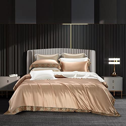 QTYQWC Bed Items Vierteiliges Set Einfacher Bettlaken-Bettbezug Nackter Schlaf Seidig Glatter Bettbezug Seidenbettwäsche (D 220 * 240 cm) (Argento 220 * 240 cm) von QTYQWC