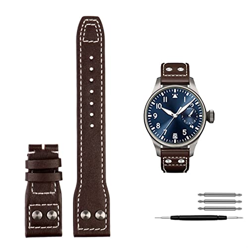 QTYQWC Echte Ledernieten Watchband für IWC Big Pilot Spitfire Cowhide Faltschnalle Wachmänner Gurt 21mm 22mm von QTYQWC