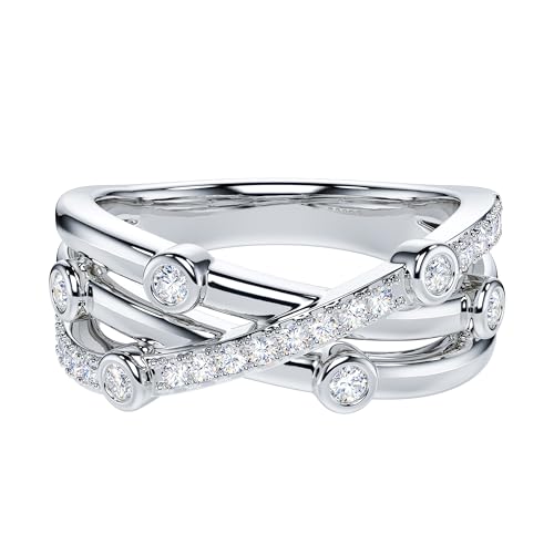 QTYQWC Echter Moissanit oder künstlicher Diamant, 7,5 mm breit, Unisex, Kreuz und quer, kleine Blasen, modischer Cocktail-Ring, Ehering von QTYQWC