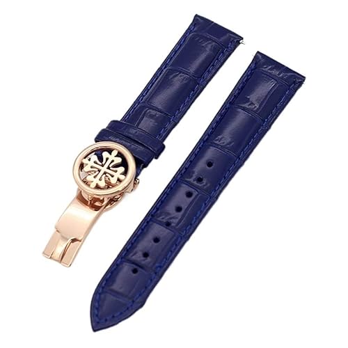 QTYQWC Echtleder-Uhrenarmband 19 mm, 20 mm, 22 mm, Uhrenarmbänder für Patek Philippe Wath-Bänder mit Faltschließe aus Edelstahl für Herren und Damen von QTYQWC