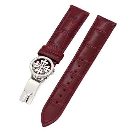 QTYQWC Echtleder-Uhrenarmband 19 mm, 20 mm, 22 mm, Uhrenarmbänder für Patek Philippe Wath-Bänder mit Faltschließe aus Edelstahl für Herren und Damen von QTYQWC