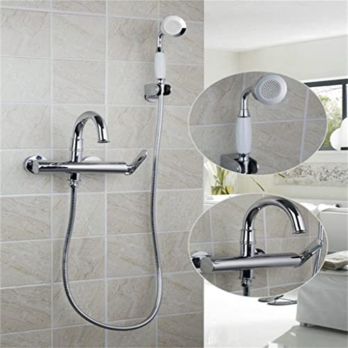 QTYQWC Einhand-Badewanne Wandmontage Keramik Chrom Weiß Handbrause Badezimmer Waschbecken Waschbecken Messing Mischbatterie Wasserhahn von QTYQWC