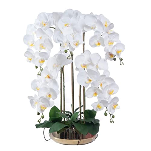 QTYQWC Künstliche Blume, weiße Phalaenopsis-Blume, große künstliche Blume mit Vase für Wohnzimmer, Couchtisch, TV-Schrank, Kunststoffblume, Heim-Mittelstücke von QTYQWC