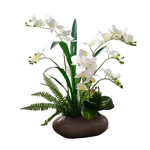 QTYQWC Künstliche Blumen, künstliche Blumen, künstliche Orchideen-Arrangement mit Vase, künstliche Bonsai-Topfblumen, Phalaenopsis-Dekorationen (Farbe: Gelb) (Blanc) von QTYQWC