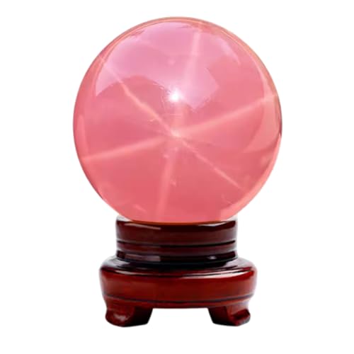 QTYQWC Natürliche rosa Sternenlicht-Hexagramm-Kristall-Heilkugel-Ornament-Kugel mit Holzständer für Dekoration, Meditation, Sehspiegel, Feng Shui.,4,33 Zoll von QTYQWC