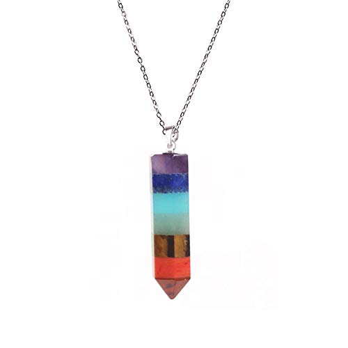 QTYQWC Naturstein 7 Chakra Anhänger Natürliche Wünschelrutenpendel Halsketten Regenbogen geschichtetes spirituelles Amulett-E-3 Keine Kette von QTYQWC