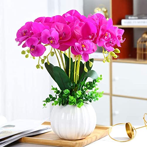 QTYQWC Realistische Kunstblumen mit weißer Vase, Kunstblumen-Set, Phalaenopsis-Kunstblume für Zuhause, Büro, Hochzeit, Kunststoff-Blumenstrauß-Dekoration von QTYQWC