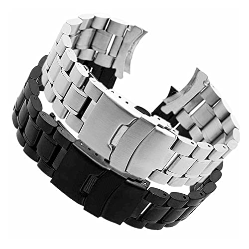 QTYQWC Uhrenarmband aus Edelstahl, 18 mm, 20 mm, 22 mm, 24 mm, Armband mit gebogenem Ende, Doppelverschluss, Ersatzarmband von QTYQWC