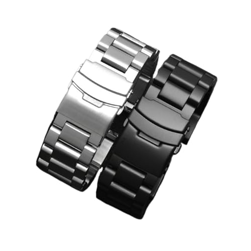 QTYQWC Uhrenarmband aus Edelstahl, 22 mm/24 mm/26 mm, Ersatzarmband aus Metall für Herren und Damen, Schwarz/Silber von QTYQWC