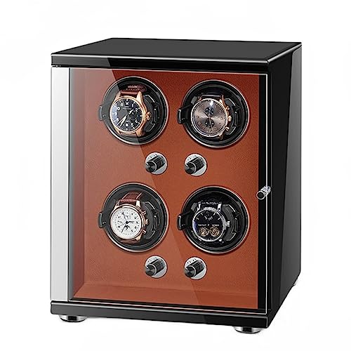 QTYQWC Wickler für automatische Uhren mit ruhigem Motor für 4 Automatic Watches Storage Display Box mit LED -Leuchten -Speicherschachtel (Brown 4+0) von QTYQWC